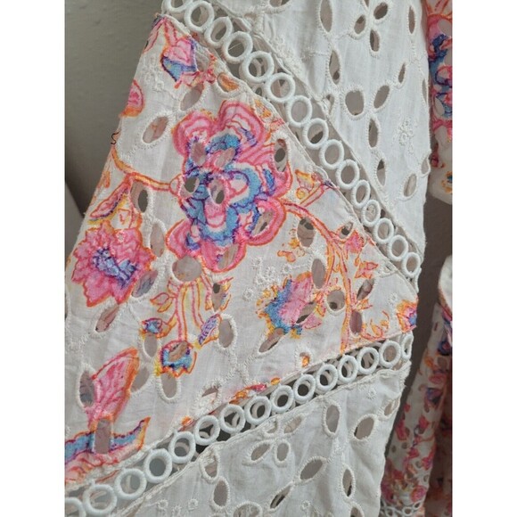 Hemant And Nandita Raisa Short Eyelet Dress Off White Size Large Preppy Cutout - Picture 8 of 16